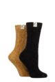 Ladies 2 Pair Elle Cable Knit Chenille Boot Socks - French Mustard