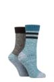 Ladies 2 Pair Elle Soft Ribbed Boot Socks - Blue Coral