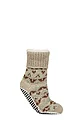 Women's 1 Pair Elle Chunky Fair Isle and Striped Moccasin Grip Socks - Classic Beige