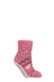 Ladies 1 Pair Elle Chunky Fair Isle and Striped Moccasin Grip Socks - Wild Rose