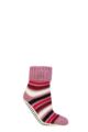 Ladies 1 Pair Elle Chunky Fair Isle and Striped Moccasin Grip Socks - Smokey Pink Stripe