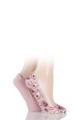 Ladies 2 Pair Elle Patterned and Plain Printed Shoe Liners - Burgundy / Pink