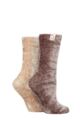 Ladies 2 Pair Elle Chenille Leisure Socks - Moss / Gold