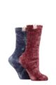 Ladies 2 Pair Elle Chenille Leisure Socks - Moonlight Blue