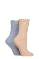 Women's 2 Pair Elle Cosy Bed & Slipper Socks - Coral Blaze