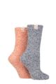 Ladies 2 Pair Elle Cosy Bed & Slipper Socks - Rust