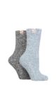 Ladies 2 Pair Elle Cosy Bed & Slipper Socks - Blue Coral