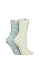 Women's 2 Pair Elle Cosy Bed & Slipper Socks - Storm
