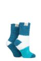 Ladies 2 Pair Elle Fluffy and Cosy Blissful Bed Time Socks - Peacock Broad