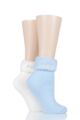 Ladies 2 Pair Elle Original Cosy Bed Socks - Baby Blue / Cream