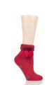 Ladies 1 Pair Elle Wool Mix Slipper Socks with Pompoms - Cranberry