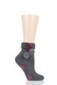 Ladies 1 Pair Elle Wool Mix Slipper Socks with Pompoms - Charcoal