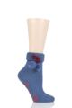 Ladies 1 Pair Elle Wool Mix Slipper Socks with Pompoms - Vista Blue