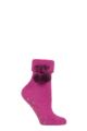 Ladies 1 Pair Elle Wool Mix Slipper Socks with Pompoms - Raspberry Joy