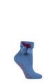 Ladies 1 Pair Elle Wool Mix Slipper Socks with Pompoms - Vista Blue / Purple