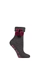 Women's 1 Pair Elle Wool Mix Slipper Socks with Pompoms - Charcoal / Purple