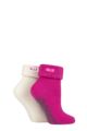 Ladies 2 Pair Elle Thermal Bed and Slipper Socks - Fuchsia
