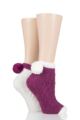 Ladies 2 Pair Elle Cable Cosy Anklet Socks with Pom Poms - Winter Berry