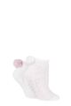 Women's 2 Pair Elle Cable Cosy Anklet Socks with Pom Poms - Opal Pink