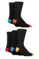Mens 5 Pair SOCKSHOP Plain and Patterned Cotton Socks with Gentle Grip Tops - Black / Black Contrast Heel and Toe
