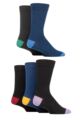 Mens 5 Pair SOCKSHOP Plain and Patterned Cotton Socks with Gentle Grip Tops - Navy / Black Contrast Heel and Toe