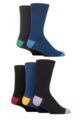 Mens 5 Pair SOCKSHOP Plain and Patterned Cotton Socks with Gentle Grip Tops - Navy / Black Contrast Heel and Toe