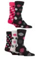 Mens 5 Pair SOCKSHOP Plain and Patterned Cotton Socks with Gentle Grip Tops - Black / Pink Spot