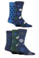 Mens 5 Pair SOCKSHOP Plain and Patterned Cotton Socks with Gentle Grip Tops - Navy / Green Spot