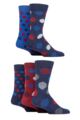 Mens 5 Pair SOCKSHOP Plain and Patterned Cotton Socks with Gentle Grip Tops - Navy / Red Spot