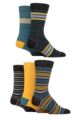 Mens 5 Pair SOCKSHOP Plain and Patterned Cotton Socks with Gentle Grip Tops - Black / Gold Stripe