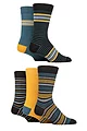 Mens 5 Pair SOCKSHOP Plain and Patterned Cotton Socks with Gentle Grip Tops - Black / Gold Stripe