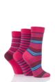 Ladies 3 Pair SOCKSHOP Gentle Bamboo Socks with Smooth Toe Seams in Plains and Stripes - Garnet Rose