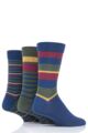 Mens 3 Pair SOCKSHOP Comfort Cuff Gentle Bamboo Striped Socks with Smooth Toe Seams - Cedar