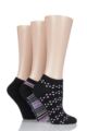 Ladies 3 Pair Jennifer Anderton Patterned Cotton Trainer Socks - Black Multi