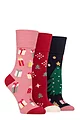 Women's 3 Pair SOCKSHOP Gentle Grip Bamboo Christmas Socks - Snowflake / Present / Tree