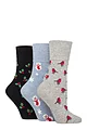 Women's 3 Pair SOCKSHOP Gentle Grip Cotton Christmas Socks - Noel