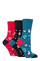 Women's 3 Pair SOCKSHOP Gentle Grip Cotton Christmas Socks - Festive Fun