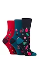 Women's 3 Pair SOCKSHOP Gentle Grip Cotton Christmas Socks - Navy / Red