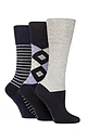 Women's 3 Pair SOCKSHOP Gentle Grip Plain and Patterned Knee High Socks - Navy Stripe / Argyle
