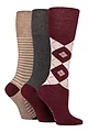 Women's 3 Pair SOCKSHOP Gentle Grip Plain and Patterned Knee High Socks - Wine Stripe / Argyle