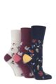 Ladies 3 Pair Gentle Grip Fun Feet Socks - Autumn Leaves