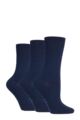 Ladies 3 Pair Gentle Grip Plain Cotton Socks - Navy