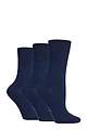 Women's 3 Pair Gentle Grip Plain Cotton Socks - Navy