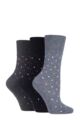 Ladies 3 Pair Gentle Grip Patterned and Striped Socks - Dots Black / Charcoal