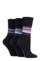 Ladies 3 Pair Gentle Grip Patterned and Striped Socks - Stripes Black