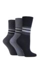 Ladies 3 Pair Gentle Grip Patterned and Striped Socks - Stripes Monochrome