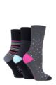 Ladies 3 Pair Gentle Grip Patterned and Striped Socks - Tetris Black / Charcoal / Pink