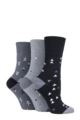 Ladies 3 Pair Gentle Grip Patterned and Striped Socks - Geo Grey / Black