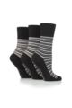 Ladies 3 Pair Gentle Grip Patterned and Striped Socks - Varied Stripe Black