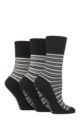 Ladies 3 Pair Gentle Grip Cotton Patterned and Striped Socks - Varied Stripe Black